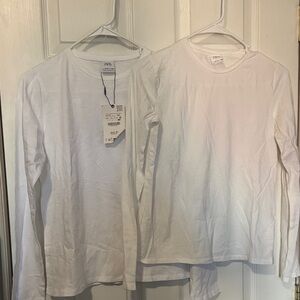 Zara Classic White Long Sleeve Tops